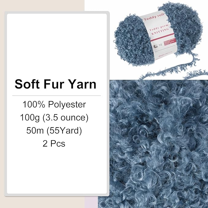 MECCANIXITY 2 Skeins Fur Yarn Soft Fluffy Chunky Yarn Fuzzy Eyelash Yarn Teal Blue for Crocheting Knit Clothes Bag - 55Yard/50m, 3.9ozx2