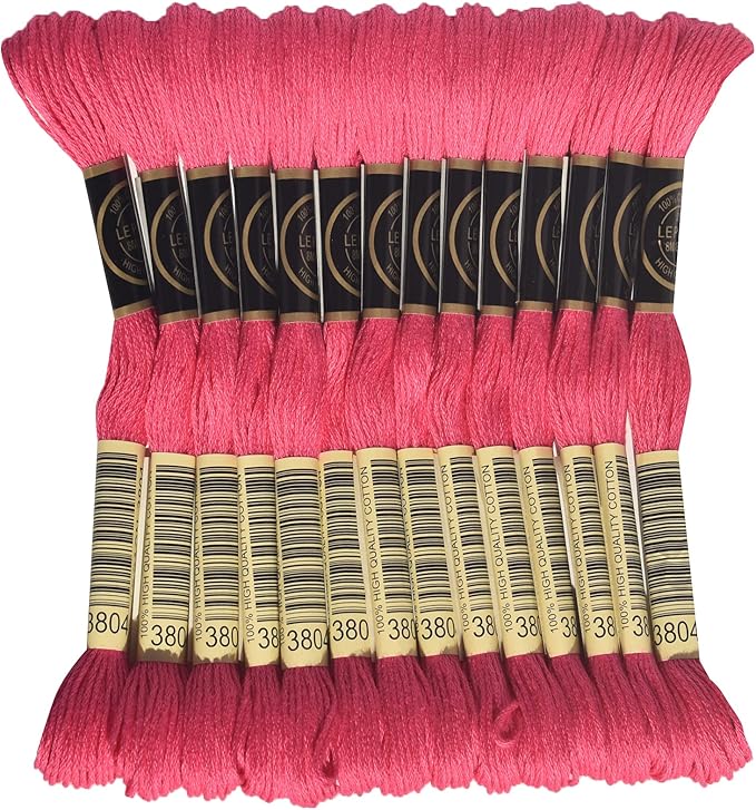 LE PAON Embroidery Floss, 14-Pack Six Strands 100% Long Staple Cotton Embroidery Thread, 8.7-Yard，Color Number：3804, Dark Cyclamen Pink