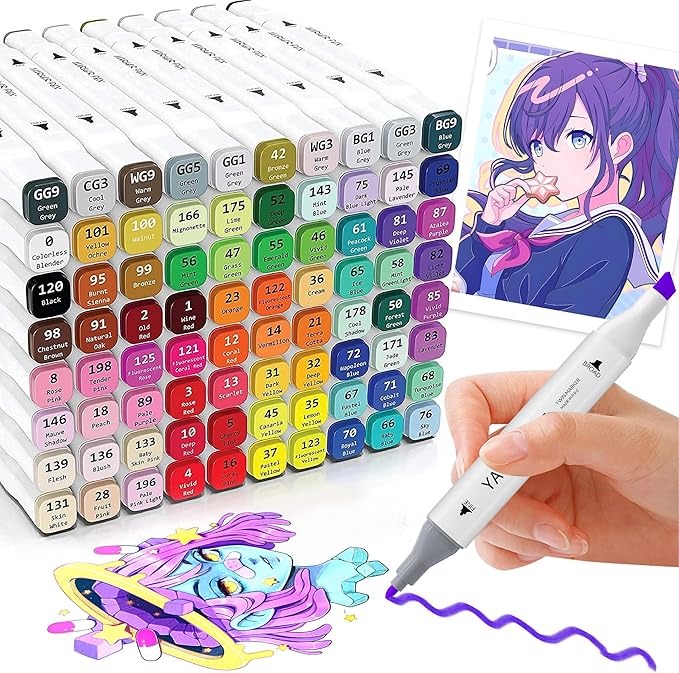 Alcohol Markers - 80 Set Coloring Markers for Adult Coloring Books, Professional Permanent Blending Marker Pens Artist Sets for Drawing Painting Sketching Illustration Kids Gifts