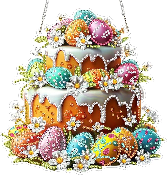 MOGTAA Easter Egg Diamond Art Hanging Kits for Adults Beginners, Flowers Diamond Art Suncatchers, 5D Special Shape Cake Diamond Painting Window Pendant Kit for Home Garden Wall Decor