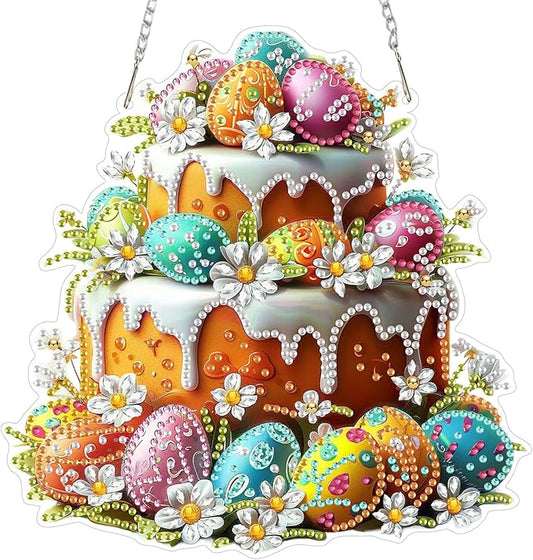 MOGTAA Easter Egg Diamond Art Hanging Kits for Adults Beginners, Flowers Diamond Art Suncatchers, 5D Special Shape Cake Diamond Painting Window Pendant Kit for Home Garden Wall Decor