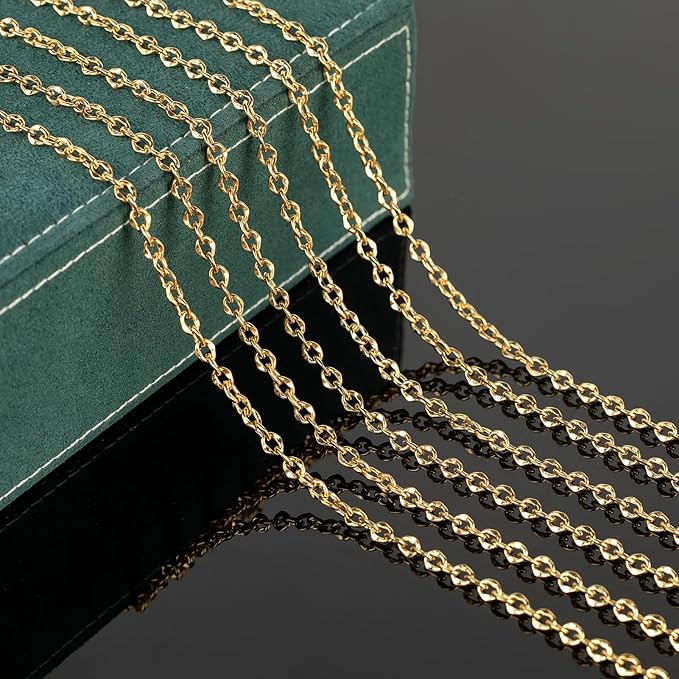 UMAOKANG 16.4 Feet Stainless Steel Jewelry Making Supplies Gold Plated Lip Chain Jewelry Making Chains Bulk