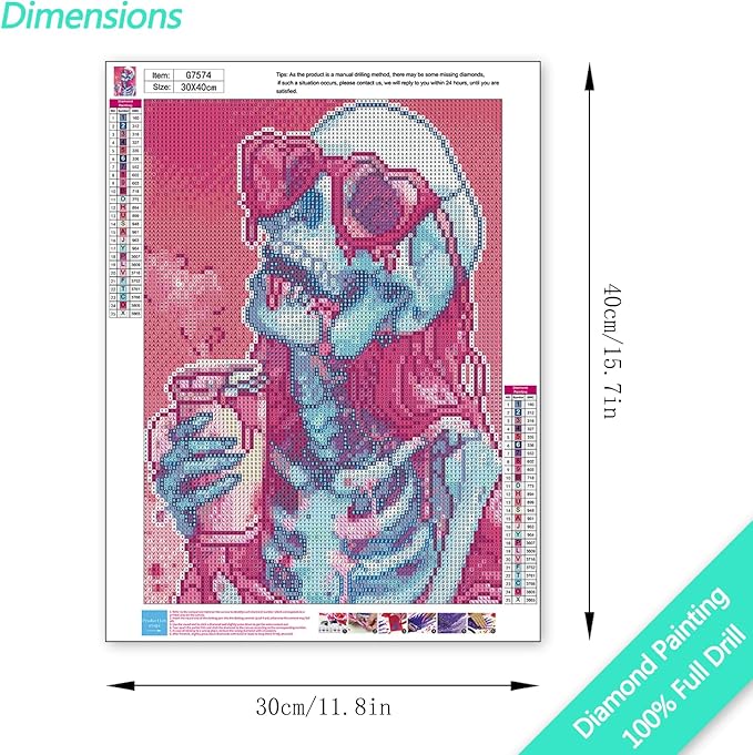 MBNTJHT DIY Diamond Art Kits for Adults Beginners,Pink Skull Full Drills Diamond Painting Kits for Adults,Round Gem Painting Art Kit for Home Wall Decor Gifts 12X16 Inch.