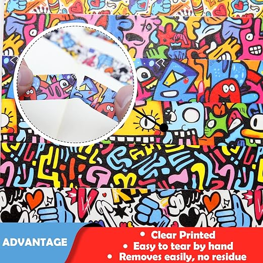12 Rolls Washi Tape Set,6 Design Colorful Graffiti Decorative Tape Street Art Doodle Masking Tape for Journaling Supplies, Junk Journal, Scrapbooking, DIY Arts & Crafts, Planner, Gift Wrapping