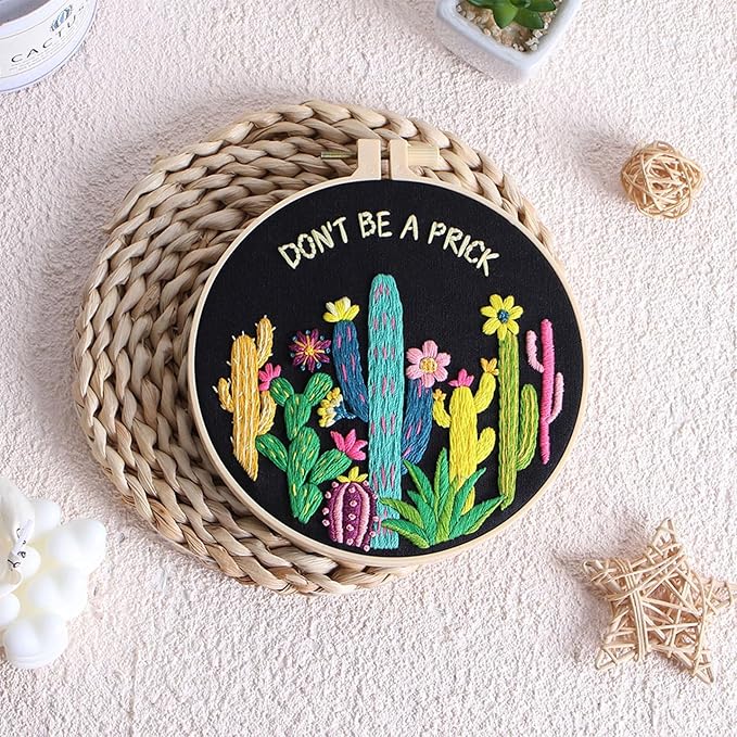 Louise Maelys Cactus Embroidery Kits for Beginners,Funny Plant Cross Stitch Kit for Adults,DIY Needlepoint Including Hoop,Instruction and Threads
