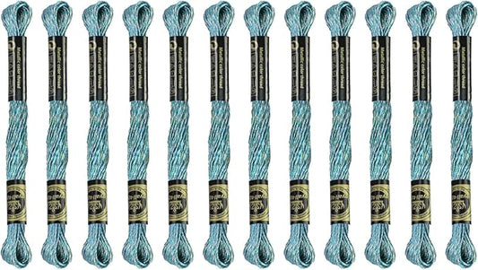 12 Skeins Embroidery Floss, Green Multicolored Metallic Embroidery Thread Polyester Cross-Stitch Threads for Hand Embroidery String Art DIY Creation