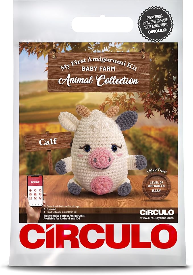 CIRCULO Amigurumi Crochet Kit - Baby Farm - All Included, Easy Instructions - Beginner Animal Crochet Set - Premium Yarn – Calf