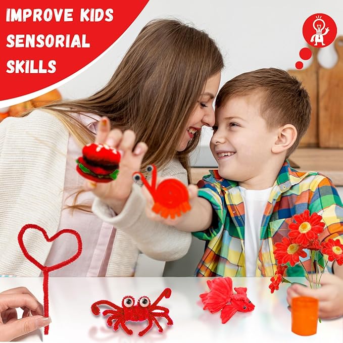 Red Pipe Cleaners Craft,200pcs Craft Supplies Chenille Stems Arts & Crafts for DIY Valentines Day Decorations,Flowers Making Pipe Cleaners Bulk Gifts for Her Room Decor,Valentine Candy Ornament