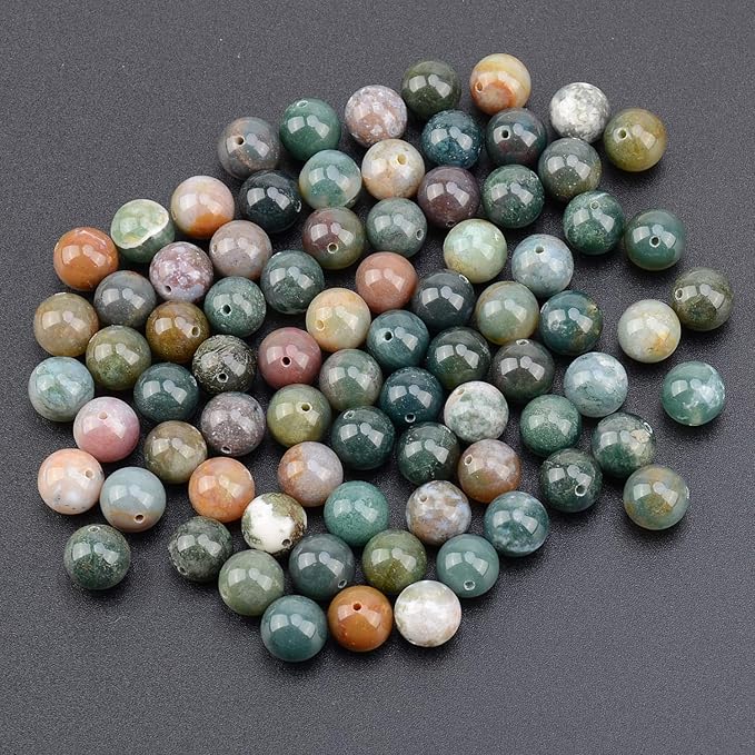 LPBeads 80Pcs Polished 10mm Round Natural Indian Agate Gemstone Loose Beads with Stretch Cord for Jewelry Making Bracelets