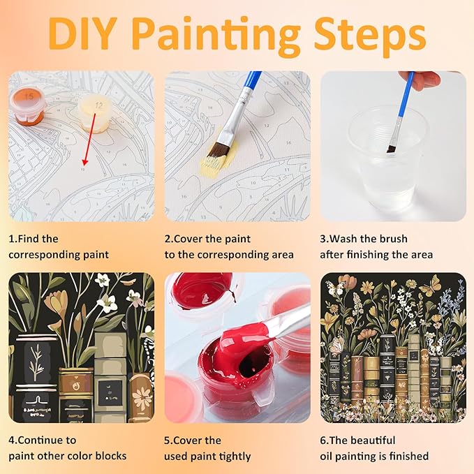 Framed Paint by Numbers Kit for Adults with Wooden Easel, Book Paint by Numbers Kit for Adults, DIY Acrylic Oil Painting Kits with Brushes Gift Box for Home Wall Decor(16x16inch)