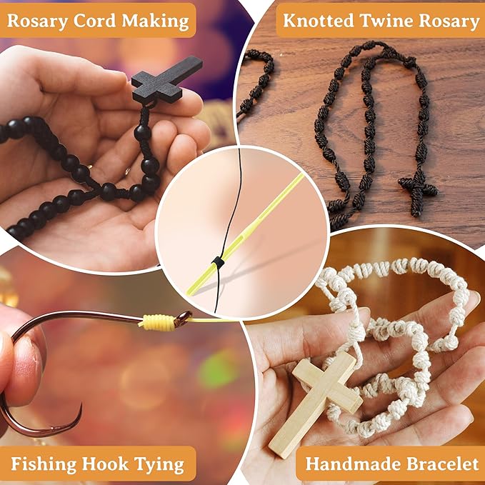 Dunkive 2 Pack Rosary Cord Knotting Tool, #7#9 and #36 Dual Head Twine Knotting Tool, Rosary Making Supplies, Beads Tying Kit, Beading Cord Kit for Jewelry, Fishing Hook, Bracelet(Yellow)