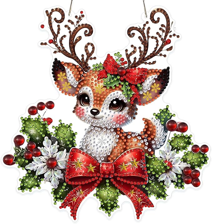 MOGTAA Christmas Diamond Art Hanging Kits for Adults Kids, Christmas Deer Diamond Art Suncatchers, 5D Special Shape Animal Diamond Painting Window Pendant Kit for Home Garden Wall Decor