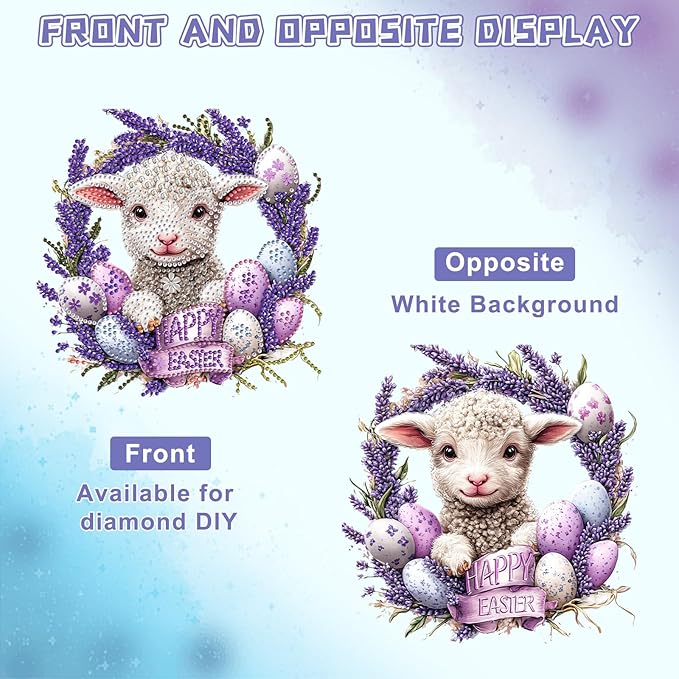 KEYIFA Easter Diamond Painting Kit, DIY Lamb Diamond Art for Adults, Diamonds Pendant Special Shaped Rhinestone Window Hanging Ornaments Home Garden Wall Door Decoration, 20cm Width