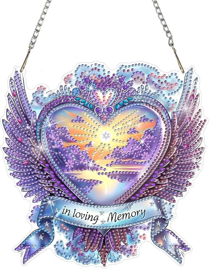 DOMROM Heart Diamond Art Hanging Kits for Adults Beginners, Special Shaped Crystal Diamond Painting Heart Pendant, DIY Diamond Art Suncatchers Valentine's Day for Home Garden Wall Decor Gift
