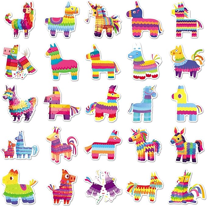 50Pcs Pinata Stickers, Waterproof Vinyl Colorful Party Decals for Laptop, Phone, Skateboard, Luggage - Decorative Stickers for Kids, Boys, Girls, Adults (Perfect for Holidays & Birthdays)