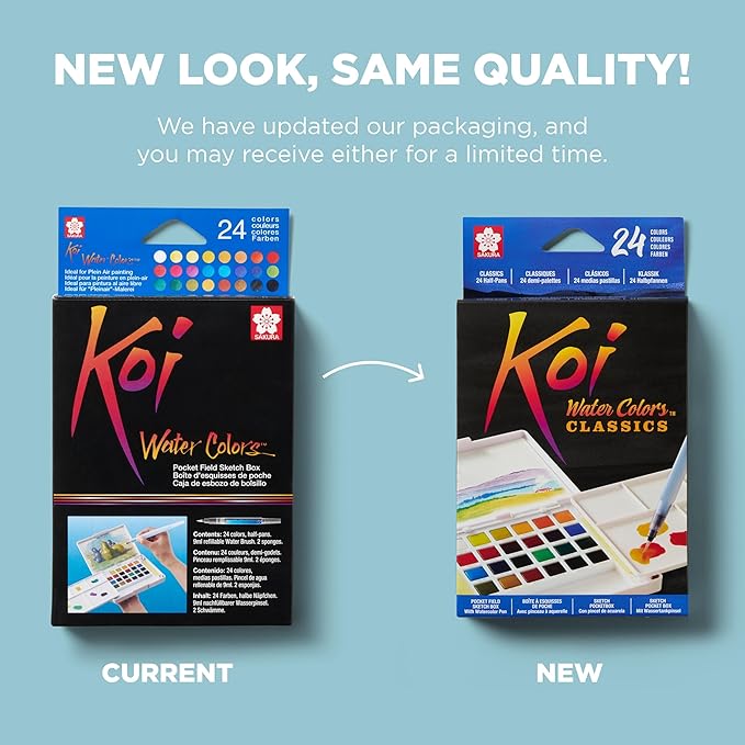 SAKURA XNCW-24N, 24 Assorted Watercolors Field Sketch Set with Brush