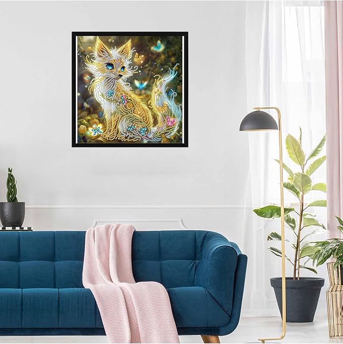 SKRYUIE DIY Diamond Art Kits for Adults Fox Special Shape - 5D Diamond Painting Kits for Adults Animal - Crystal Embroidery Cross Stitch - Craft for Wall & Office Decor 12 x 12 Inch c9