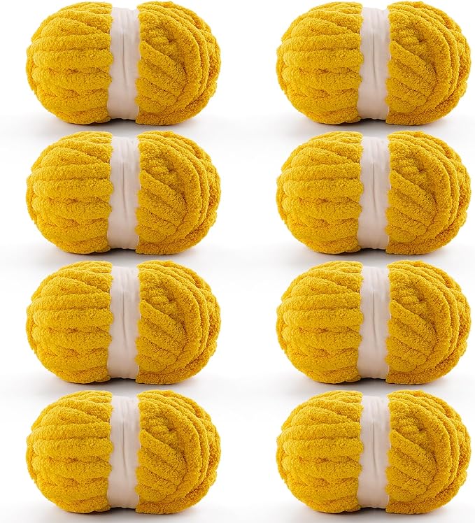 8 Pack Chunky Yarn for Crocheting & Knitting, Soft Blanket Thick Chenille Yarn - 28 Yds/7.7 Oz Each Skein (Golden Yellow)