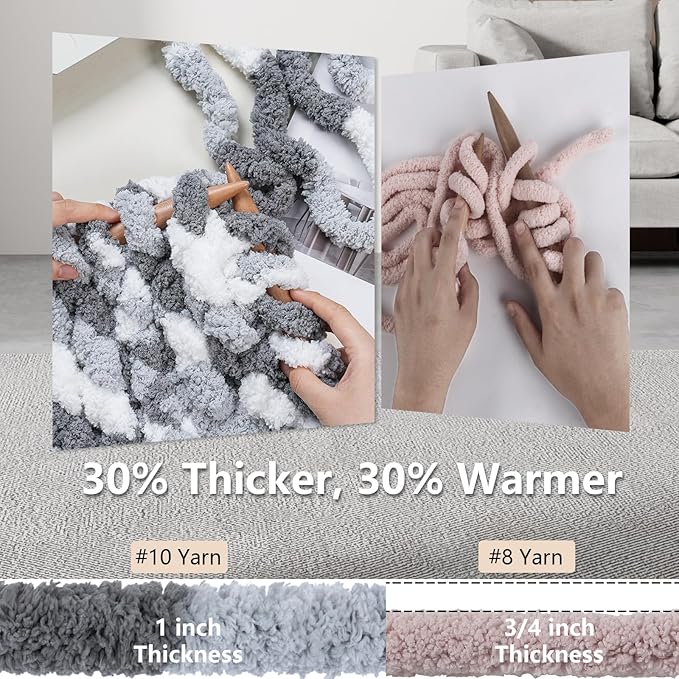 Chunky Yarn for Hand Knitting - #10 Chunky Chenille Blanket Yarn, Jumbo Big Thick Chunky Yarns for Crocheting, Tie Dye Bulky Knit Yarns, 8 Skein (25 yds 8 oz Each Skein), Multi Grey&White