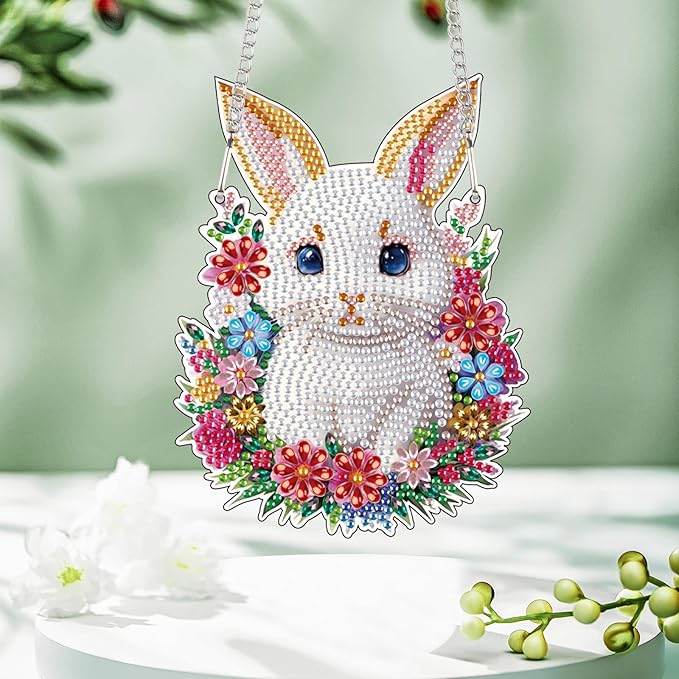 Tontut Easter Diamond Painting Wall Hanging, Bunny Special Shape Diamond Painting Kits, Acrylic Crafted Diamond Art for Home Wall Garden Decoration