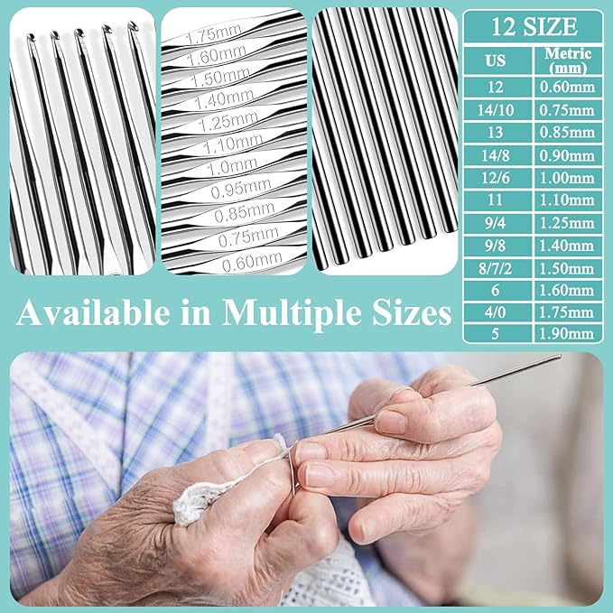 Coopay 24 Sizes Crochet Hooks with Crocheting Yarn Accessories, 2mm(B)-8mm(L) Warm Crochet Hooks Steel Crochet Hook Set, Smooth Crocheting Kit with Complete Knitting & Crochet Supplies