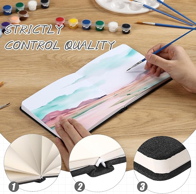 Dispowreath 2 Pcs 5.5 x 5.5 in Watercolor Sketchbook Journal Square Watercolor Notebook Cold Press 140lb 300gsm Cotton Paper 48 Pages Journals Notebook Paper Pads(Black)