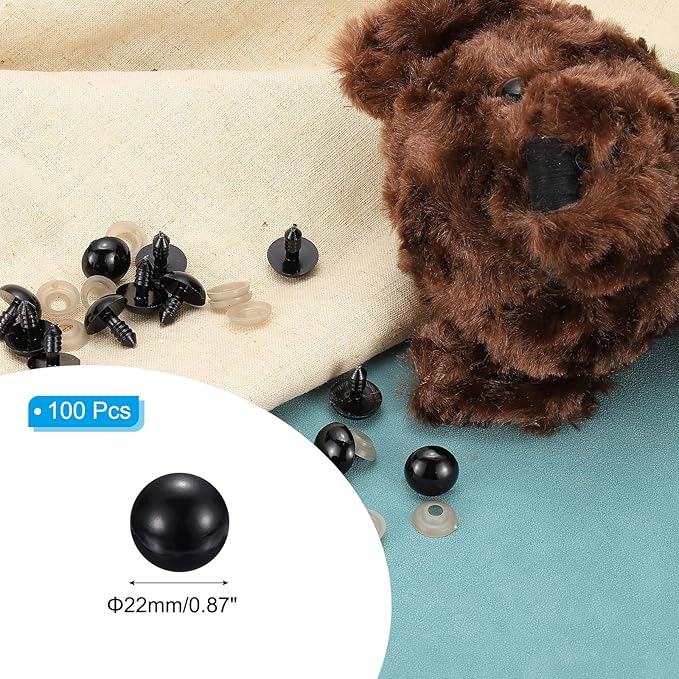 PATIKIL 22mm Safety Eyes, 100 Set Plastic Craft Eyes with Washers for Stuffed Animals Crochet Toys Dolls DIY Craft Making, Black