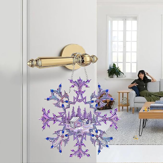 Zariocy Sun Catcher Window Hanging Diamond Art Kits - DIY Snowflake Diamond Painting on Acrylic Board Pendant Ornament for Home, Garden, Wall, Porch, Front Door Sign, Christmas Decor 8x8 inch