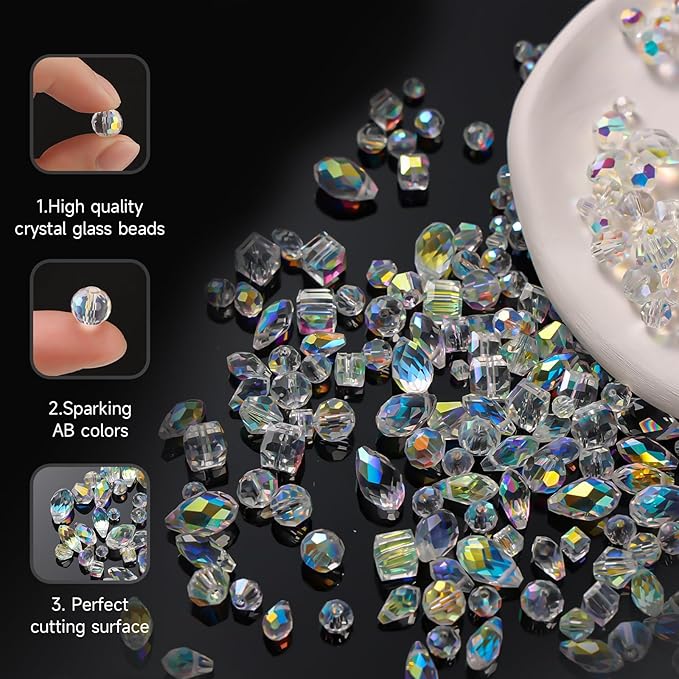 1720pcs Crystal Glass Beads for Jewelry Making, Assorted Clear Faceted Crystal Beads Suncatcher Beads for Bracelets Necklace Earring DIY Crafts, New AB Color