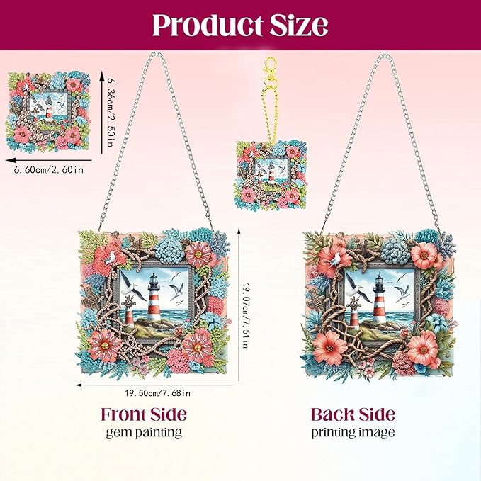 Masendp Hanging Diamond Art Decorative Kit 5D Diamond Painting Kit, DIY Lighthouse Landscape Theme Diamond Art Kit Suitable for Beginners and Adults, Home Wall Decoration