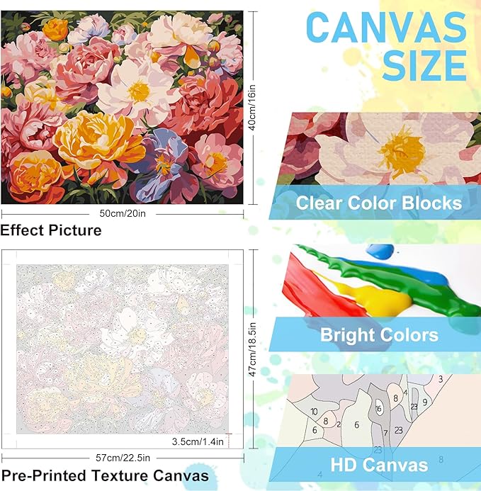 Offito Paint by Numbers Kit for Adults - Flowers Acrylic Adult Paint by Number Kits on Canvas for Beginner, Floral DIY Oil Painting by Numbers for Adults Kit, Perfect for Home Decor Gift 16"x20"
