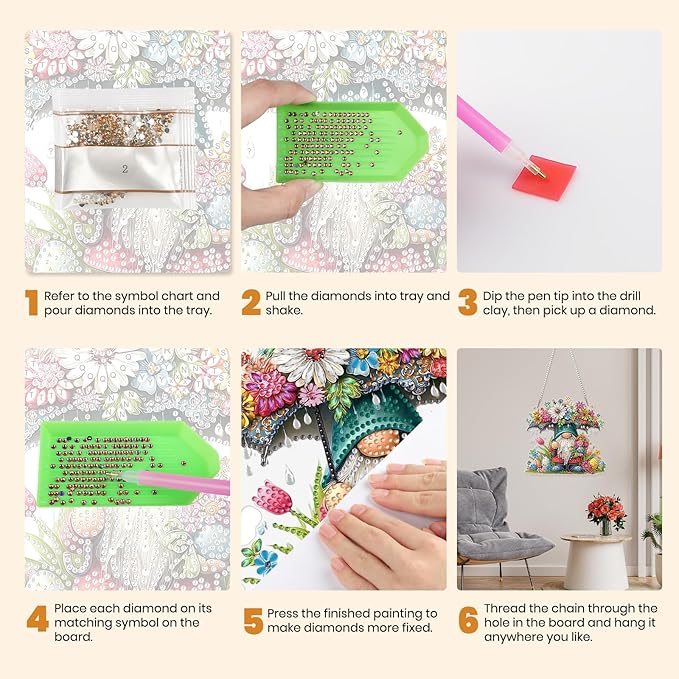 MXJSUA Diamond Art Hanging Kits for Adults Beginners, DIY Acrylic 5D Special Shaped Crystal Diamond Gem Art Painting Hanging Ornament for Home Wall Decor and Gift (Easter Gnome)