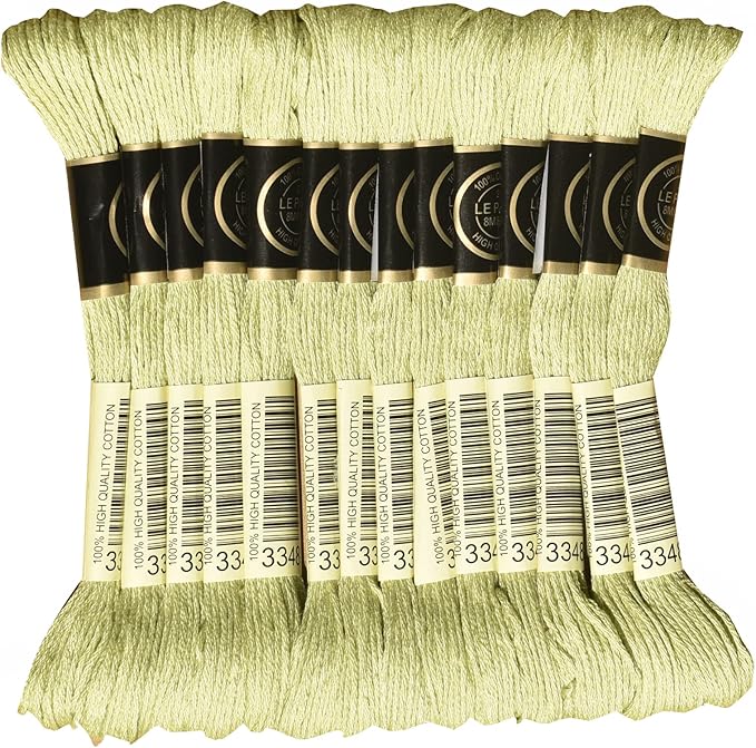 LE PAON Embroidery Floss, 14-Pack Six Strands 100% Long Staple Cotton Embroidery Thread, 8.7-Yard，Color Number：3348,Light Yellow Green