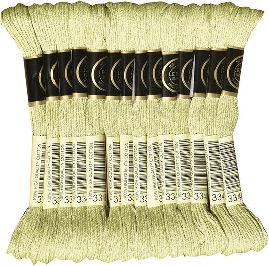 LE PAON Embroidery Floss, 14-Pack Six Strands 100% Long Staple Cotton Embroidery Thread, 8.7-Yard，Color Number：3348,Light Yellow Green