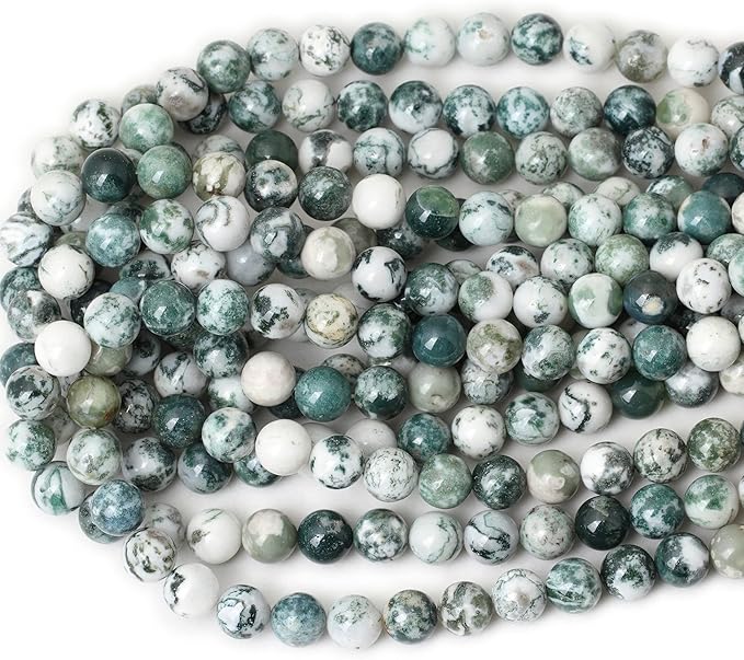 10mm 35PCS Natural Tree Agate Round Loose Beads for Jewelry Making 1 Strand 15"