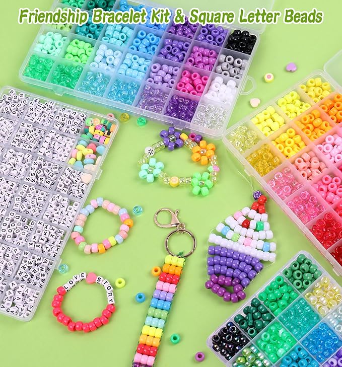 4000Pcs 84 Colors Pony Beads for Bracelet Making Kit, Rainbow Kandi Beads Friendship Bracelet Kit with 910pcs A-Z Letter Bead, DIY Jewelry Making Craft for Adults