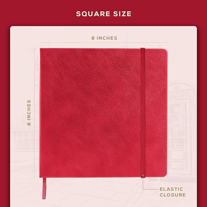 Beechmore Books Square Mixed Media Sketchbook - 8x8 Inch Professional Art Journal, 160 GSM / 98 lb Ivory Paper, Perforated Pages, Vegan Leather Hardcover, Lay-Flat Design for Drawing & Doodling