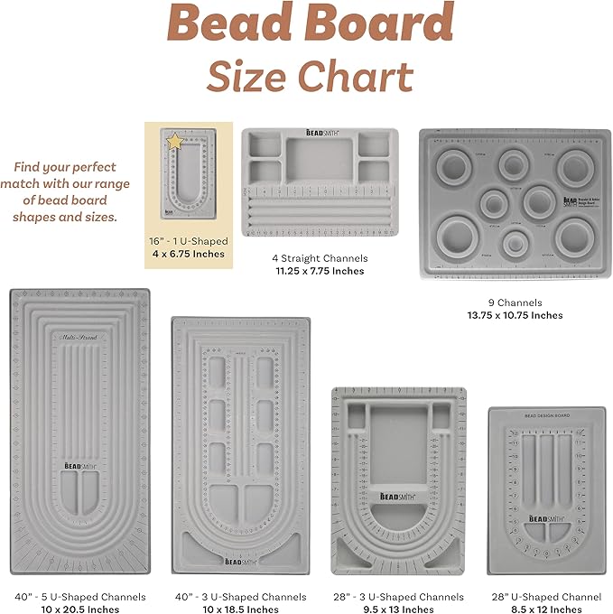 The Beadsmith Mini Bead Board, Grey Flocked, 16” U-Shaped Channel, 4 x 6.75 inches, Design Boards for Creating Bracelets, Necklaces and Other Jewelry