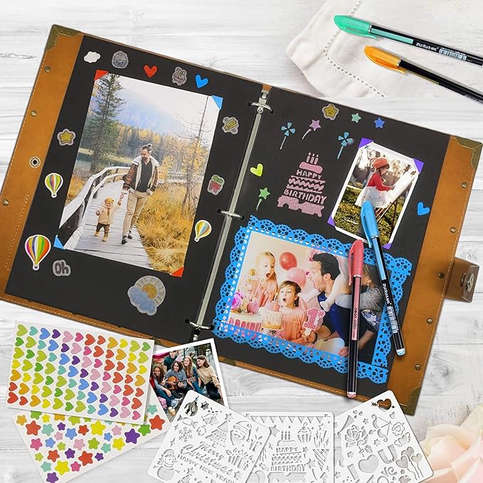 ZEEYUAN Mothers' Day Gift Leather Scrapbook Album, Purple Scrap Book Gift for Mom Grandma Couples Photo Memory Book Anniversary Wedding Scrapbook