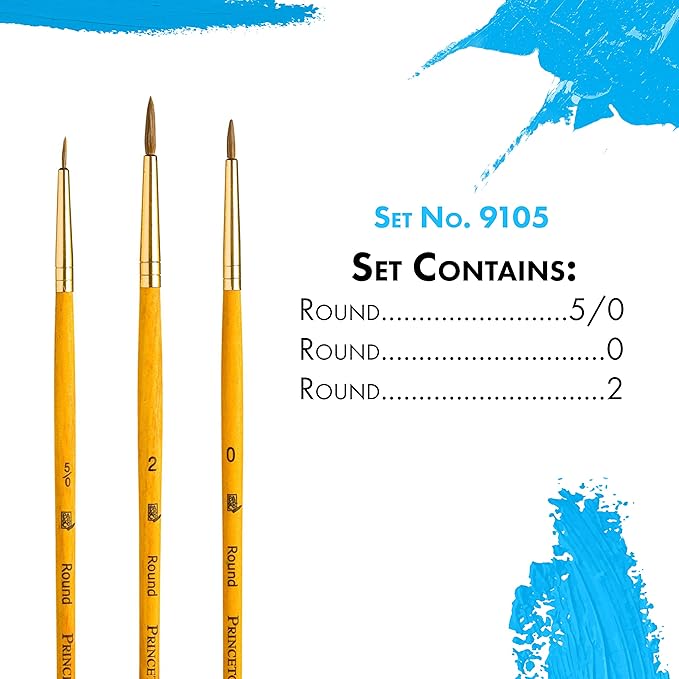 Princeton RealValue Round Brush Set, Camel, Yellow Handle, 3 Piece, 1 Count