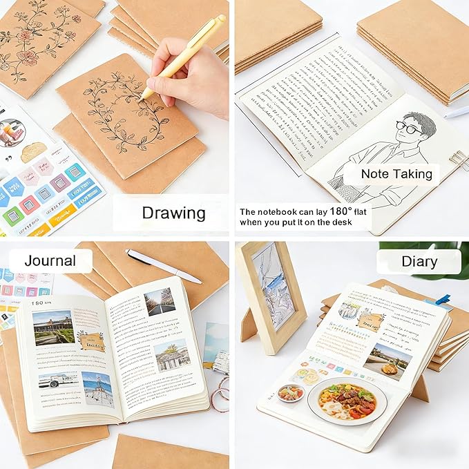 FOVGOTAN 15 Pack Blank Kraft Notebooks Set, 60 Pages Journals Notebook Bulk, Unlined Composition Notebook for Kids, Student, Sketchbooks and Pocket Notebook(6PCS A5 8.3"×5.5", 9PCS Mini 7.4"×4")