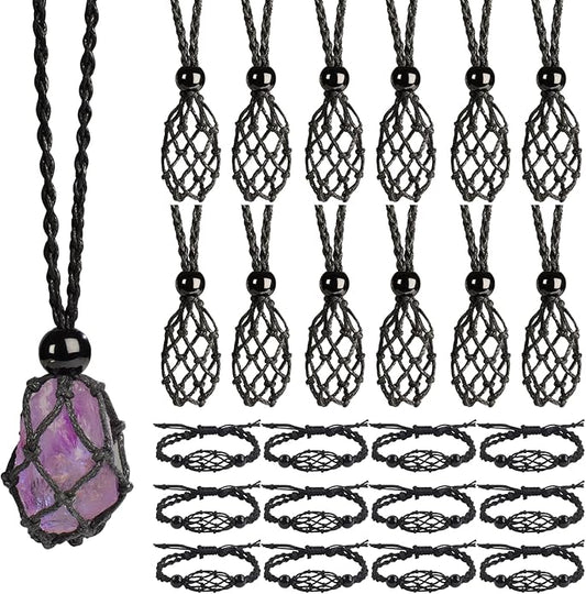 24pcs Adjustable Empty Necklace Holder Crystal Stone Necklace Pendant Necklace Cord Hand Woven Necklace Ropes for Jewelry Making