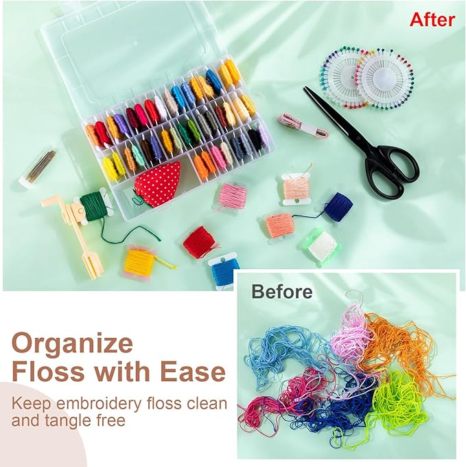 GlikCeil 500 Pcs Set Embroidery Floss Bobbins Kit with Organizer Boxes, Bobbin Winder, Markers - Cross Stitch Thread Storage Set with Hard Plastic Bobbins in 5 Colors for Craft DIY Sewing Supplies