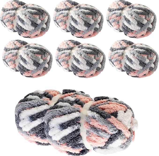 Chunky Yarn for Hand Knitting & Crocheting – Mixed Color Soft, Bulky Jumbo Yarn for Blankets, Scarves, DIY Projects, 8-Pack (Pink, Gray, White)