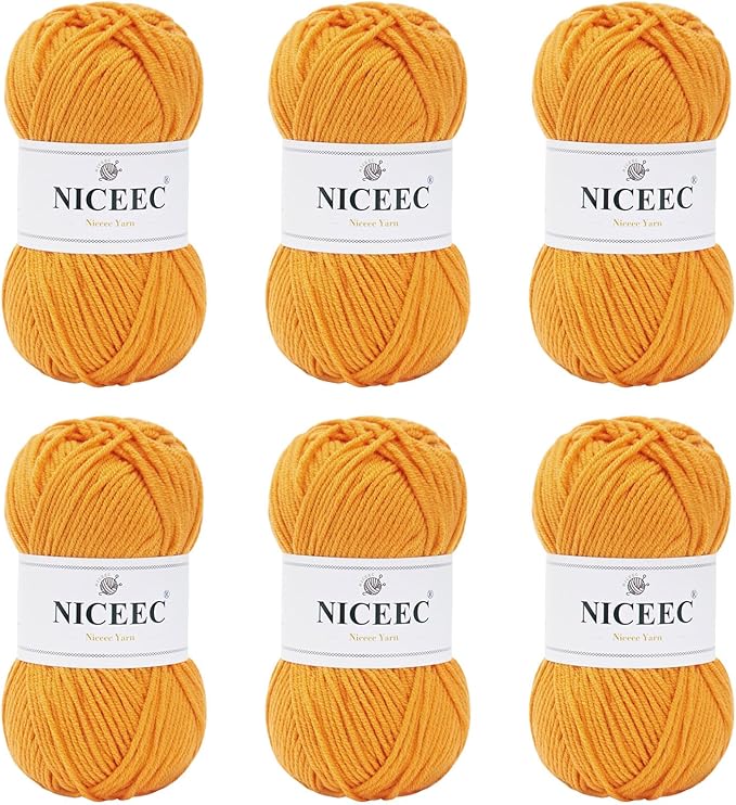 NICEEC 300g Soft Assorted Colors Yarn - Sport Weight,100% Acrylic, 4 Ply, Bonbons Yarn for Crochet & Knit, DIY Project Starter Kit for Kids or Adults(Total 870yds) - Bright Yellow
