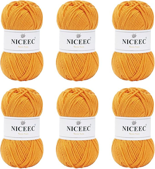 NICEEC 300g Soft Assorted Colors Yarn - Sport Weight,100% Acrylic, 4 Ply, Bonbons Yarn for Crochet & Knit, DIY Project Starter Kit for Kids or Adults(Total 870yds) - Bright Yellow
