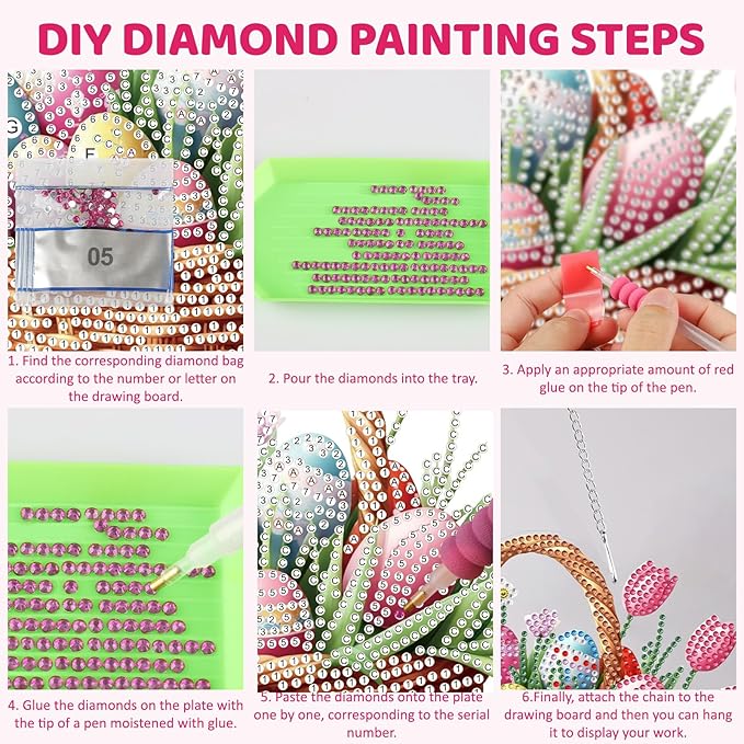 MEIYUDA Easter Egg Diamond Art Hanging Kits for Adult, Eggs Basket Diamond Painting Kits Ornaments, DIY Happy Easter Special Shaped Rhinestone Window Pendants kit for Home Garden Wall Decor Gift