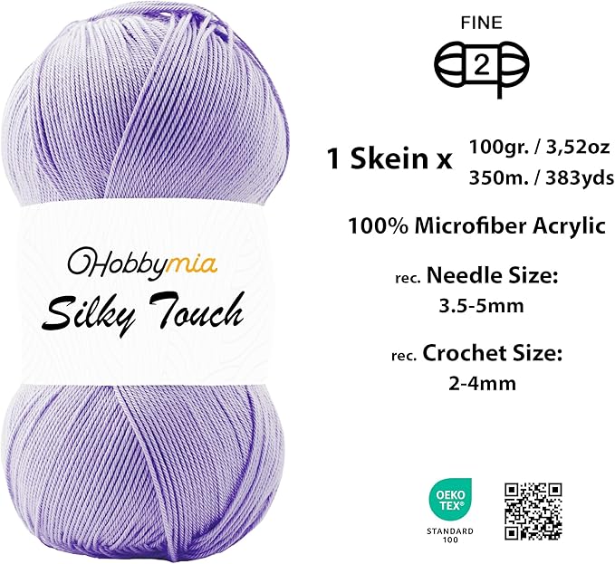 Silky Touch Acrylic Yarn - Soft Sport Weight Yarn for Crochet & Knitting - 100g / 383yds - 100% Microfiber Acrylic - Lightweight Fine Smooth Yarn(Purple - Larkspur Flower, 1 Skein)