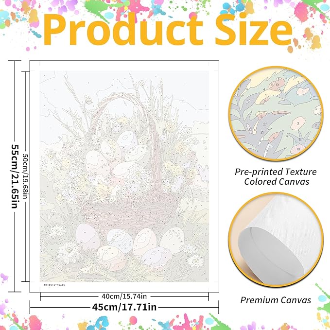 Mandun Easter Paint by Numbers Kit for Adults Beginners, Egg Paint by Numbers, DIY Acrylic Painting on Canvas for Home Wall Art Decor Gift 16x20 Inch