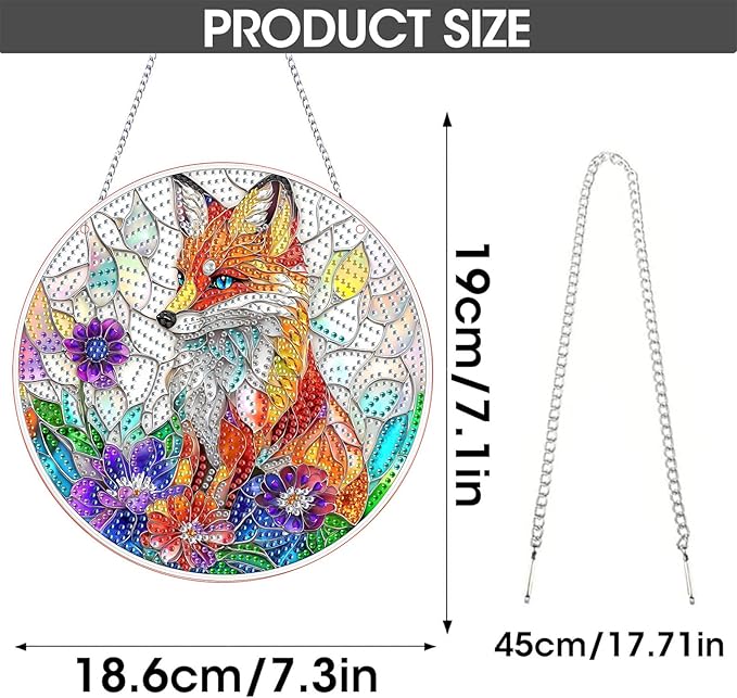 SKRYUIE Fox Hanging Diamond Art Kits for Adults Pendant Suncatcher, Special Shaped Crystal DIY Pearl Diamond Painting Kit, Gift for Mother Spring Summer Window Wreath Decor 7.48 x 7.32 Inch A35